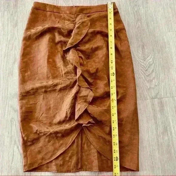 ZARA Y2K RUFFLE PENCIL BROWN COPPER SKIRT SIZE  SMALL - Picture 5 of 7